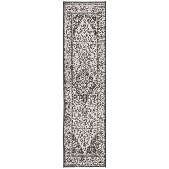 SAFAVIEH Linden Andreas Medallion Indoor/Outdoor Runner Rug, Light Grey/Charcoal, 2'2" x 6'