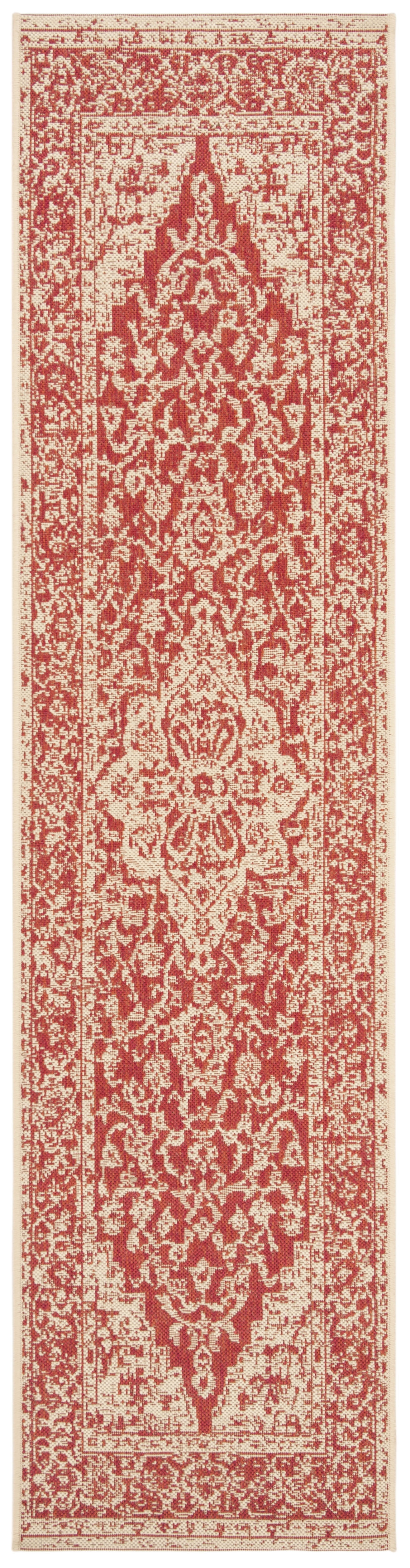 SAFAVIEH Linden Andreas Medallion Indoor/Outdoor Runner Rug, Red/Creme, 2'2" x 12'