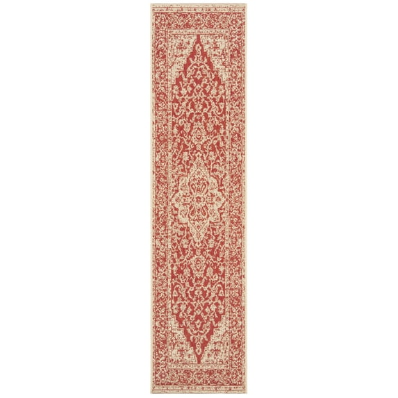 SAFAVIEH Linden Andreas Medallion Indoor/Outdoor Runner Rug, Red/Creme, 2'2" x 12'