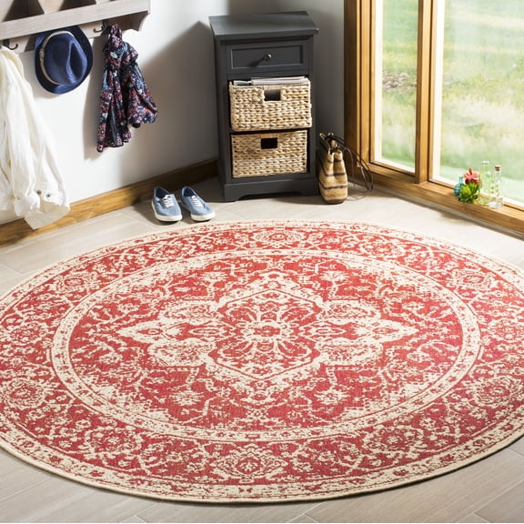 SAFAVIEH Linden Andreas Traditional Area Rug, Red/Cream, 6'7" x 6'7" Round