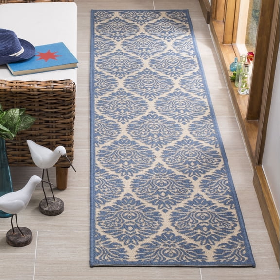 SAFAVIEH Linden Bryony Damask Runner Rug, Cream/Blue, 2' x 8'
