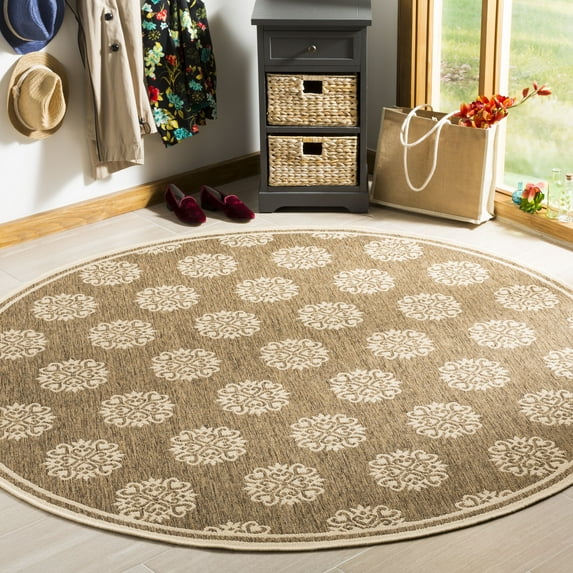 SAFAVIEH Linden Cheshunt Floral Area Rug, Beige/Cream, 6'7" x 6'7" Round