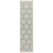 SAFAVIEH Linden Cheshunt Geometric Indoor/Outdoor Runner Rug, Aqua/Cream, 2'2" x 8'