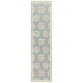 SAFAVIEH Linden Cheshunt Geometric Indoor/Outdoor Runner Rug, Aqua/Cream, 2'2" x 8'