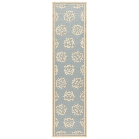 SAFAVIEH Linden Cheshunt Geometric Indoor/Outdoor Runner Rug, Aqua/Cream, 2'2" x 8'
