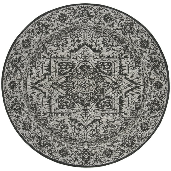 SAFAVIEH Linden Dania Medallion Indoor/Outdoor Area Rug, Light Grey/Charcoal, 8' x 8' Round