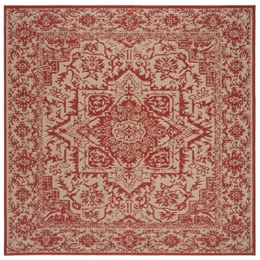 SAFAVIEH Linden Dania Medallion Indoor/Outdoor Area Rug, Red/Creme, 4' x 4' Square