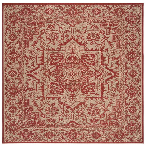 SAFAVIEH Linden Dania Medallion Indoor/Outdoor Area Rug, Red/Creme, 4' x 4' Square