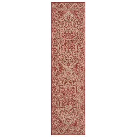 SAFAVIEH Linden Dania Medallion Indoor/Outdoor Runner Rug, Red/Creme, 2'2" x 10'