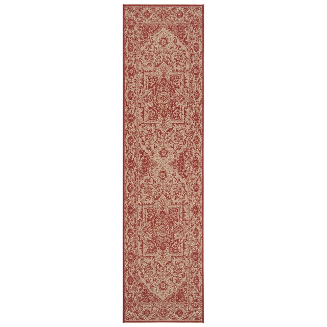 SAFAVIEH Linden Dania Medallion Indoor/Outdoor Runner Rug, Red/Creme, 2'2" x 10'