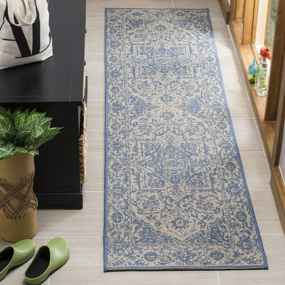 SAFAVIEH Linden Dania Traditional Runner Rug, Cream/Blue, 2' x 8'