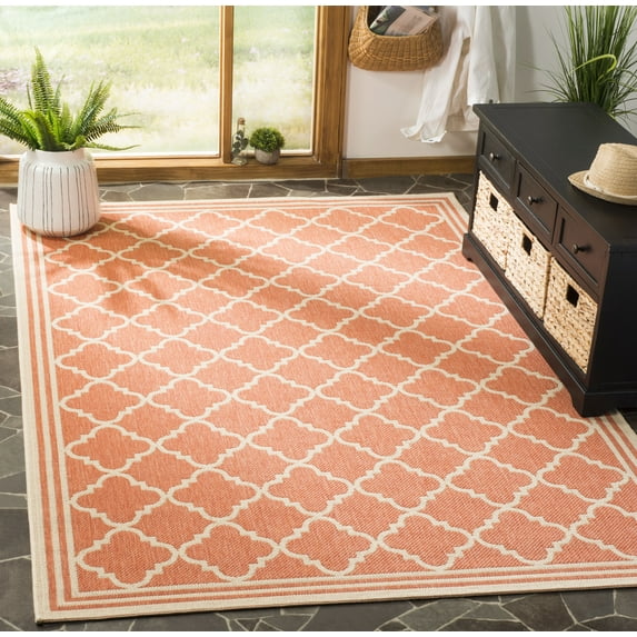 Safavieh Linden Danny Geometric Indoor/Outdoor Area Rug, Rust/Creme, 5'3" x 7'6"