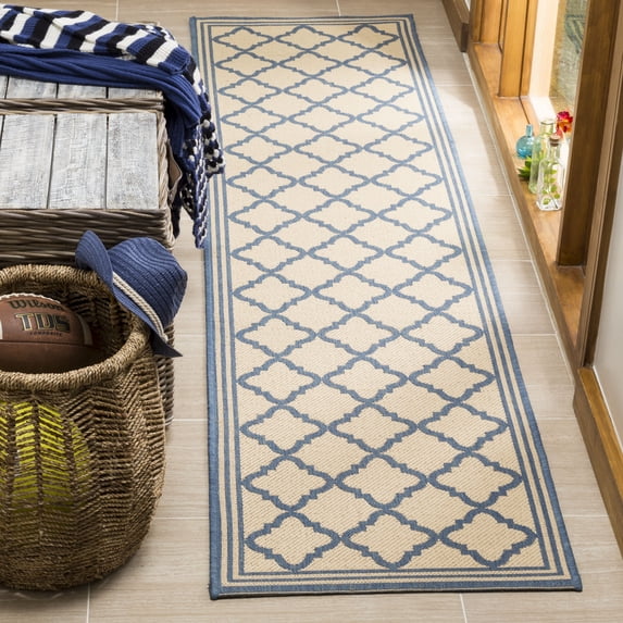 Safavieh Linden Danny Geometric Indoor/Outdoor Runner Rug, Cream/Blue, 2'2" x 8'