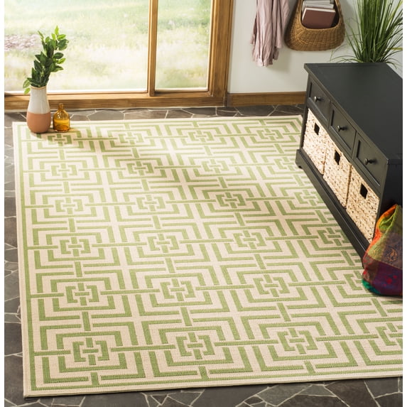 Safavieh Linden Derbhile Geometric Indoor/Outdoor Area Rug, Cream/Olive, 5'3" x 7'6"