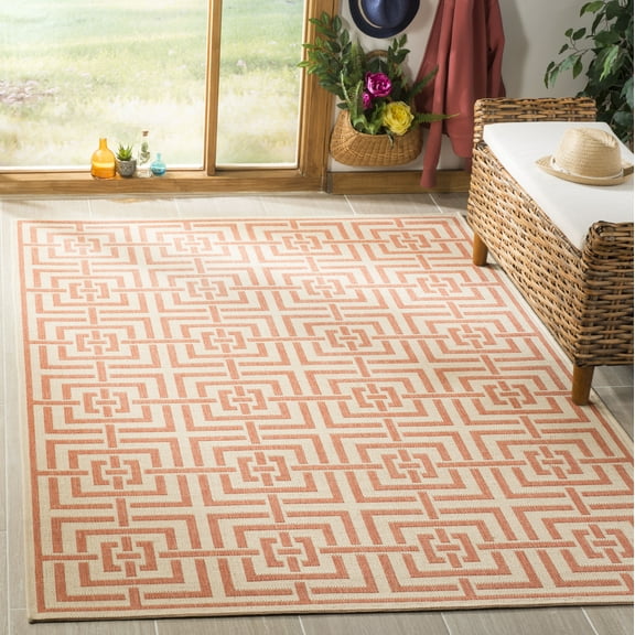 Safavieh Linden Derbhile Geometric Indoor/Outdoor Area Rug, Cream/Rust, 5'3" x 7'6"