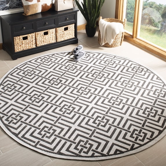 Safavieh Linden Derbhile Geometric Indoor/Outdoor Area Rug, Light Gray/Charcoal, 6'7" x 6'7" Round