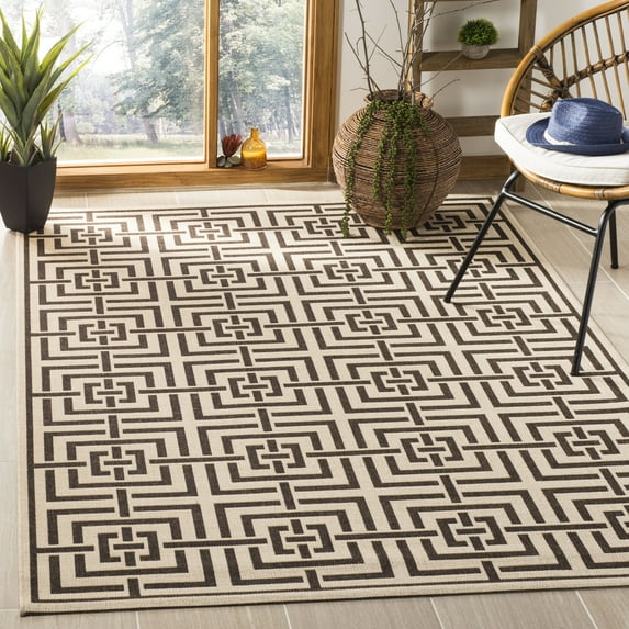 SAFAVIEH Linden Derbhile Geometric Squares Area Rug, Natural/Brown, 4' x 6'