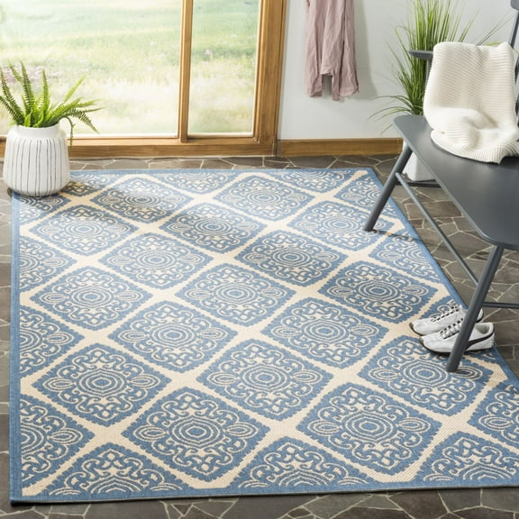 SAFAVIEH Linden Franco Damask Area Rug, Cream/Blue, 4' x 6'