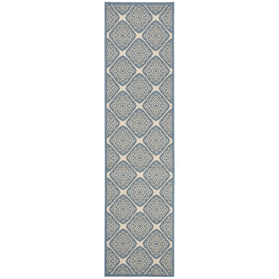 SAFAVIEH Linden Franco Damask Runner Rug, Cream/Blue, 2' x 8'