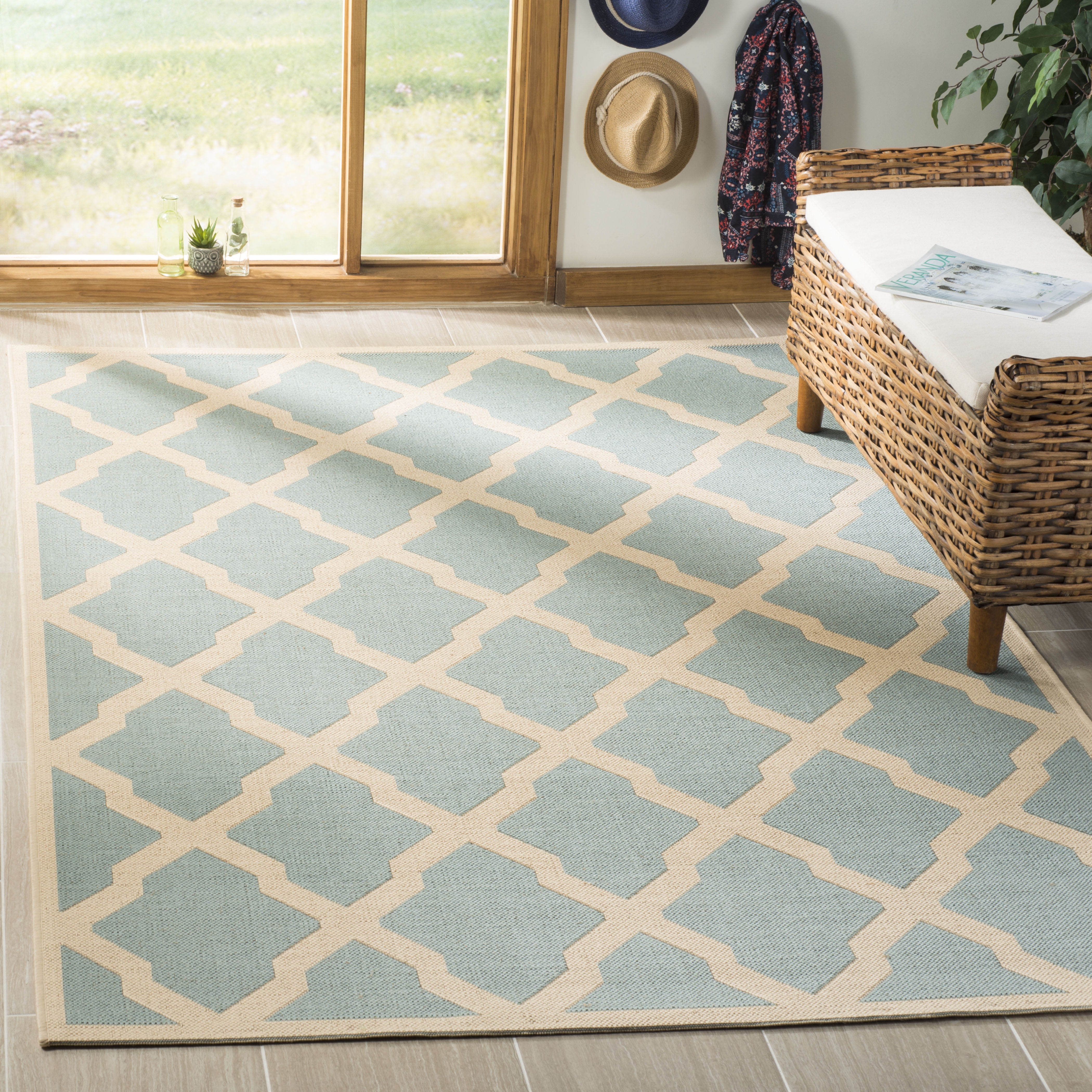 Safavieh Linden Gamal Geometric Indoor/Outdoor Area Rug, Aqua/Cream, 8' x 10'