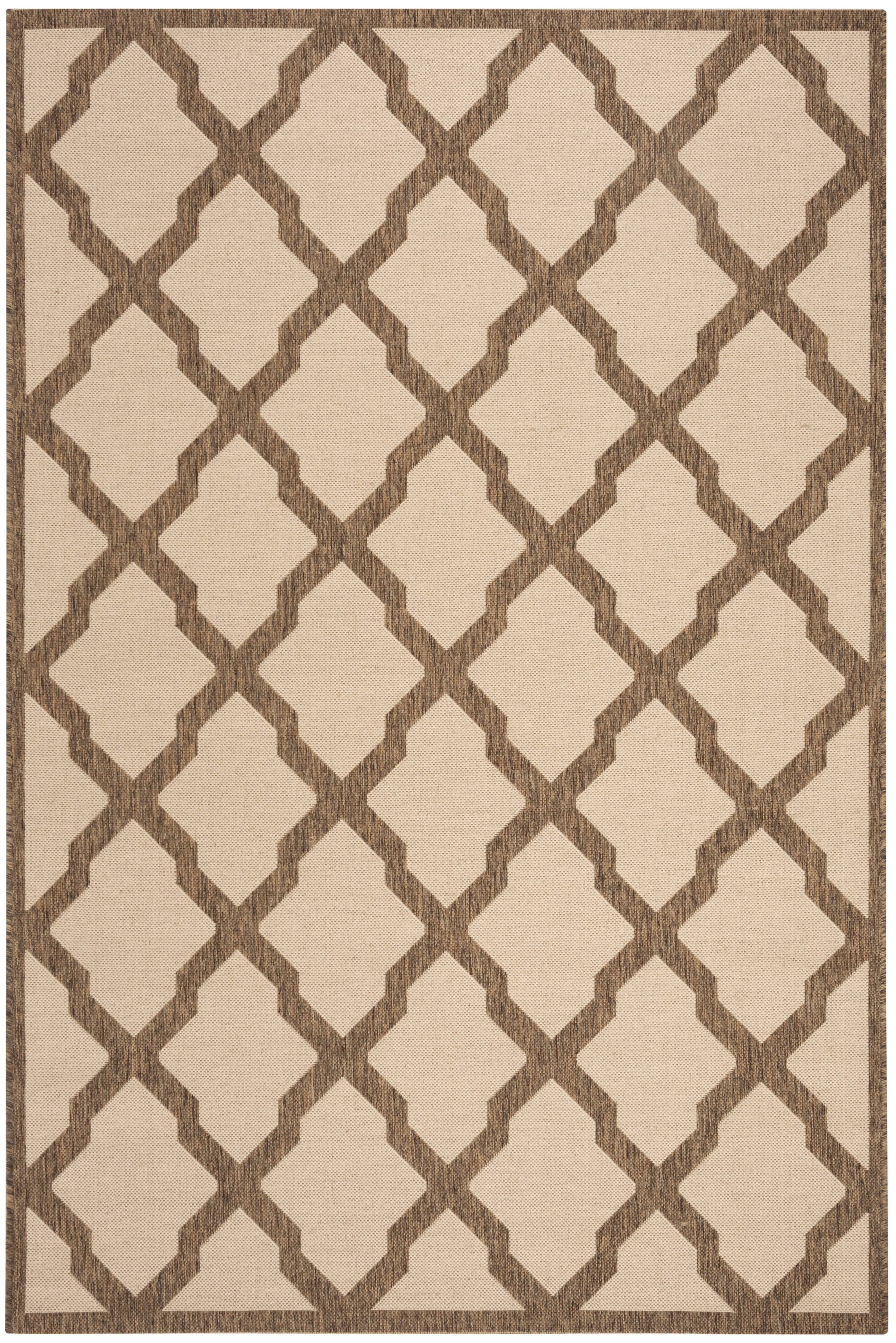 Cream and Beige Geometric Synthetic Rectangular Area Rug 5'3" x 7'6"