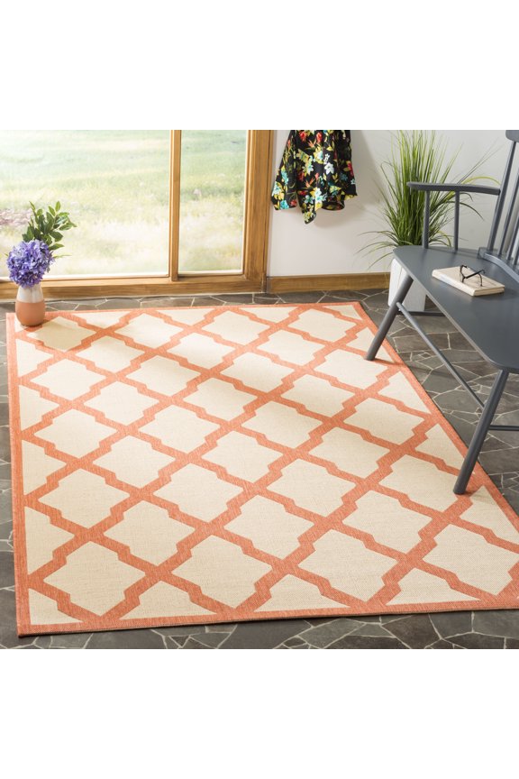 Linden Gamal Geometric Indoor/Outdoor Area Rug, Cream/Rust, 9' x 12'