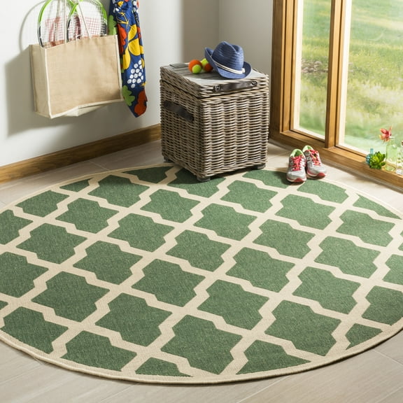 SAFAVIEH Linden Gamal Geometric Area Rug, Green/Cream, 6'7" x 6'7" Round