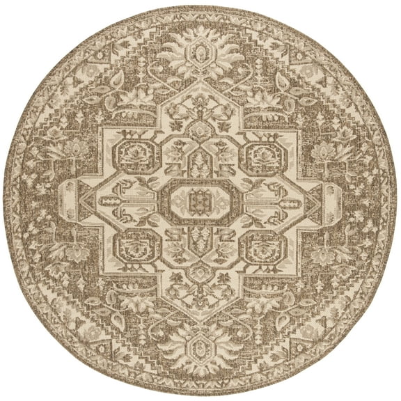 SAFAVIEH Linden Georgene Medallion Indoor/Outdoor Area Rug, Cream/Beige, 4' x 4' Round