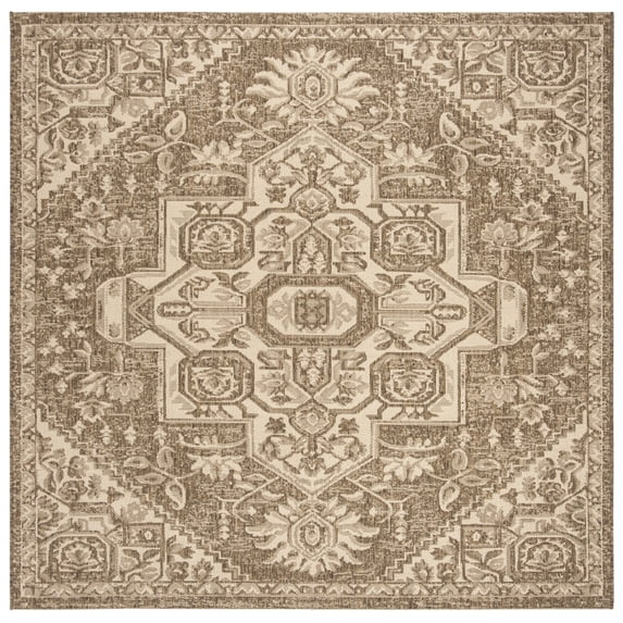 SAFAVIEH Linden Georgene Medallion Indoor/Outdoor Area Rug, Cream/Beige, 4' x 4' Square