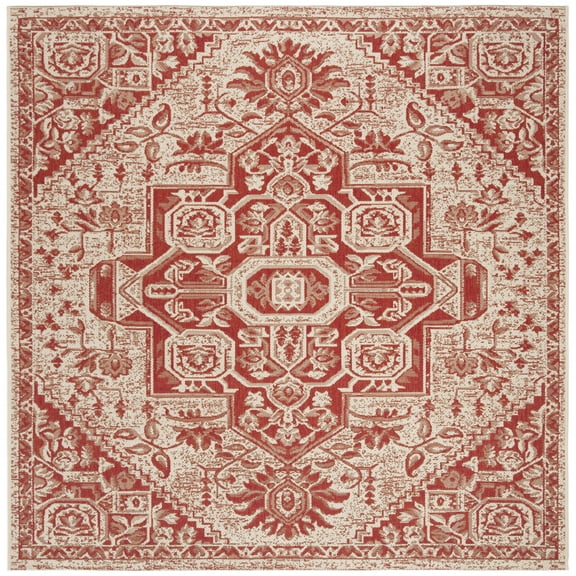 SAFAVIEH Linden Georgene Medallion Indoor/Outdoor Area Rug, Red/Creme, 4' x 4' Square