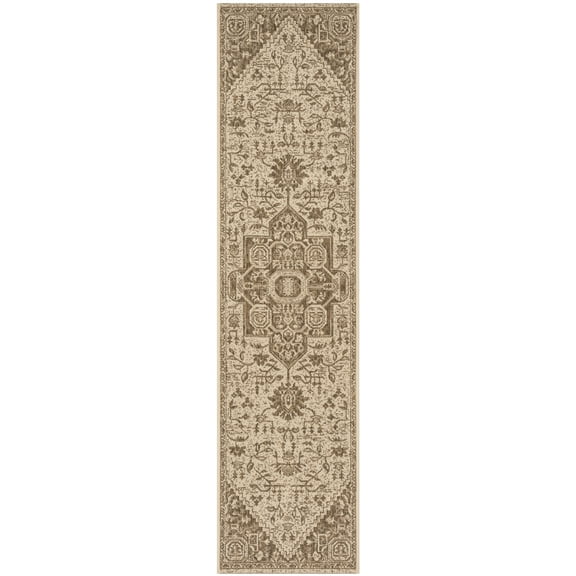 SAFAVIEH Linden Georgene Medallion Indoor/Outdoor Runner Rug, Beige/Cream, 2'2" x 6'