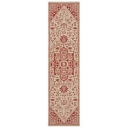 SAFAVIEH Linden Georgene Medallion Indoor/Outdoor Runner Rug, Red/Creme, 2'2" x 12'