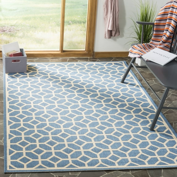 Safavieh Linden Joey Geometric Indoor/Outdoor Area Rug, Blue/Creme, 5'3" x 7'6"