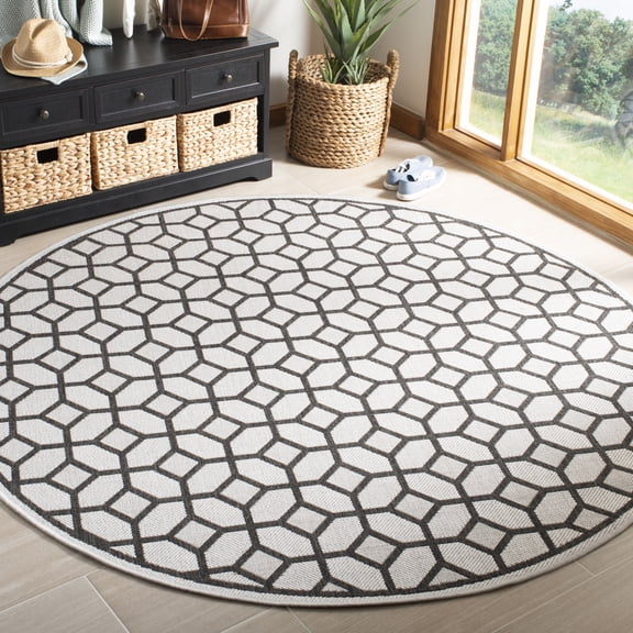Safavieh Linden Joey Geometric Indoor/Outdoor Area Rug, Light Gray/Charcoal, 6'7" x 6'7" Round