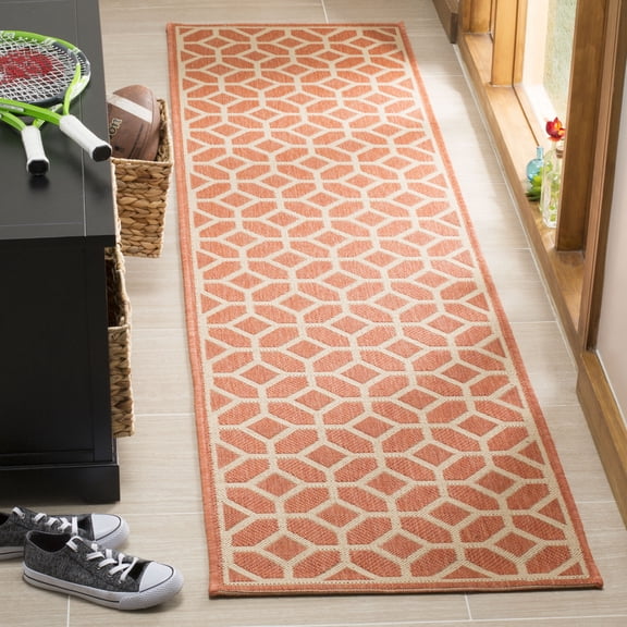 Safavieh Linden Joey Geometric Indoor/Outdoor Runner Rug, Rust/Creme, 2'2" x 8'