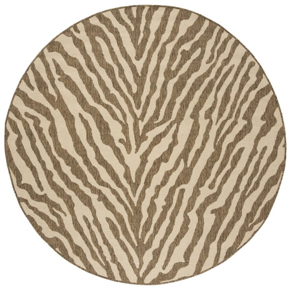 SAFAVIEH Linden Mitchell Animal Indoor/Outdoor Area Rug, Cream/Beige, 6'7" x 6'7" Round