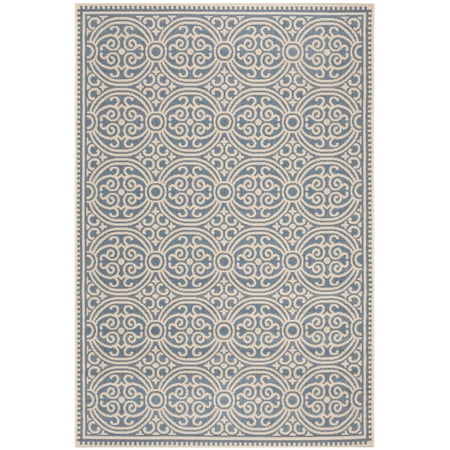 SAFAVIEH Linden Odetta Geometric Indoor/Outdoor Area Rug, Cream/Blue, 5'3" x 7'6"
