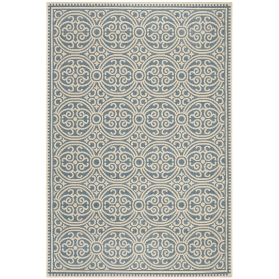 SAFAVIEH Linden Odetta Geometric Indoor/Outdoor Area Rug, Cream/Blue, 5'3" x 7'6"