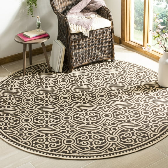 SAFAVIEH Linden Odetta Damask Area Rug, Cream/Brown, 6'7" x 6'7" Round