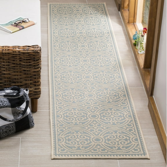 SAFAVIEH Linden Odetta Damask Runner Rug, Cream/Aqua, 2' x 8'