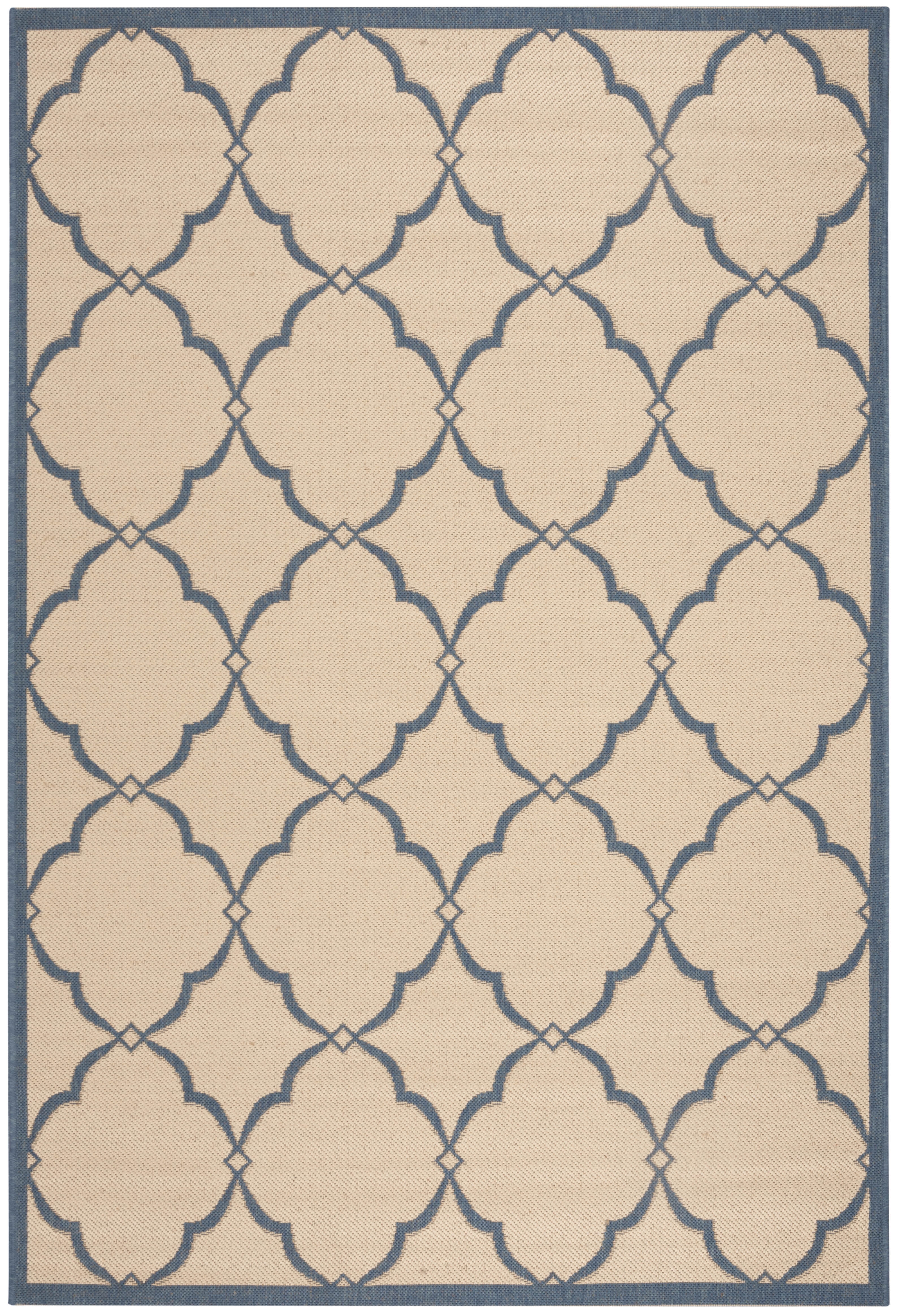 Cream and Blue Geometric Flat Woven Area Rug