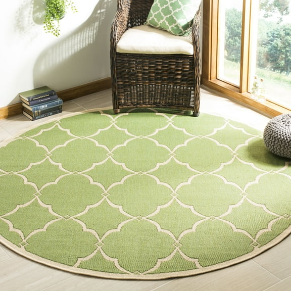 SAFAVIEH Linden Ognena Geometric Area Rug, Olive/Cream, 6'7" x 6'7" Round
