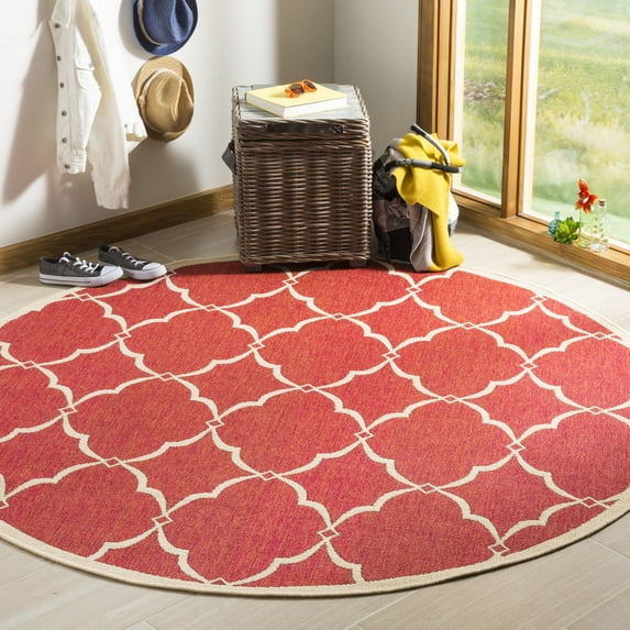 Safavieh Linden Ognena Geometric Indoor/Outdoor Area Rug, Red/Creme, 6'7" x 6'7" Round