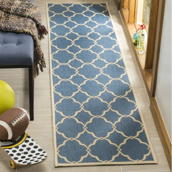 Safavieh Linden Ognena Geometric Indoor/Outdoor Runner Rug, Blue/Creme, 2'2" x 8'