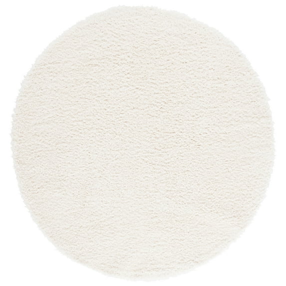 SAFAVIEH Lindsay Deborah Solid Polyester Shag Area Rug, Ivory, 6'7" x 6'7" Round