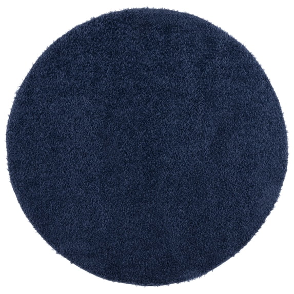SAFAVIEH Lindsay Deborah Solid Polyester Shag Area Rug, Navy, 6'7" x 6'7" Round
