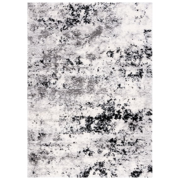 SAFAVIEH Lindsay Edna Distressed Polyester Shag Area Rug, Grey/Black Ivory, 8' x 10'