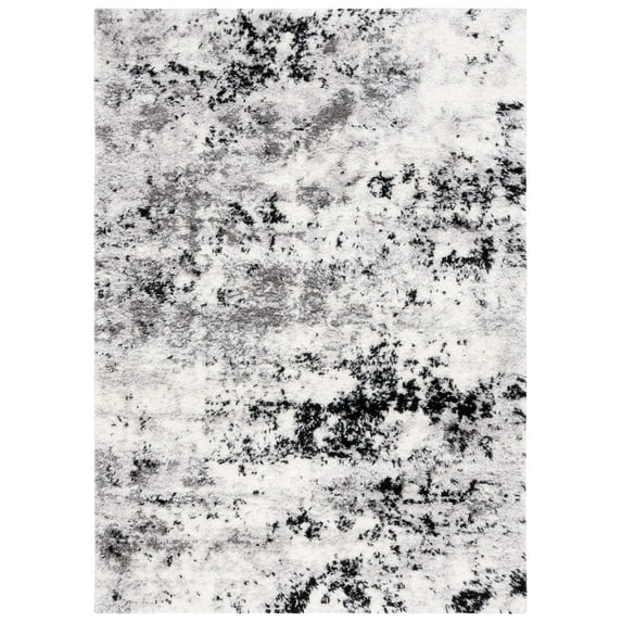 SAFAVIEH Lindsay Edna Distressed Polyester Shag Area Rug, Grey/Black Ivory, 9' x 12'