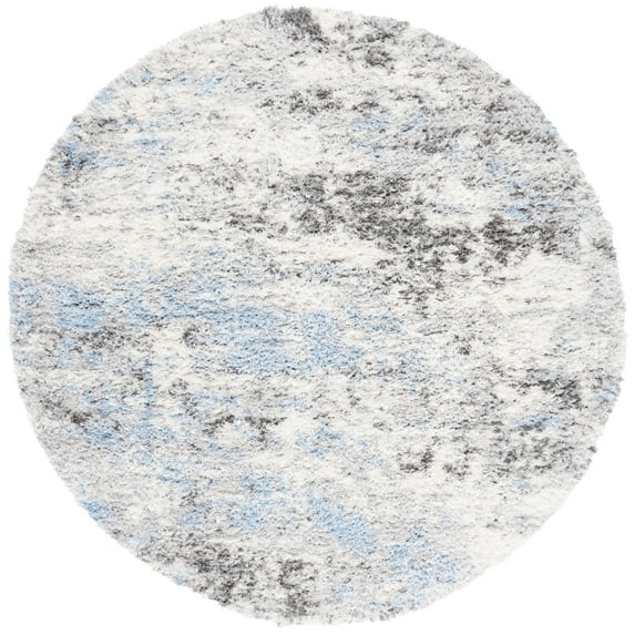 SAFAVIEH Lindsay Edna Distressed Polyester Shag Area Rug, Grey/Blue Ivory, 6'7" x 6'7" Round