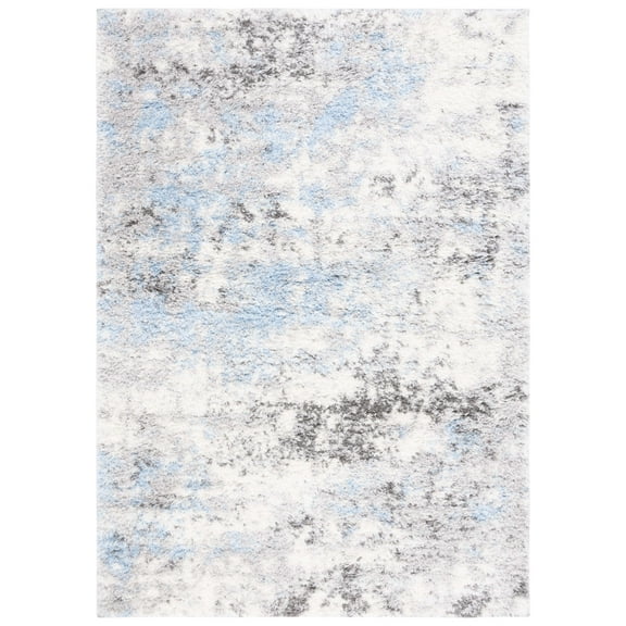 SAFAVIEH Lindsay Edna Distressed Polyester Shag Area Rug, Grey/Blue Ivory, 8' x 10'